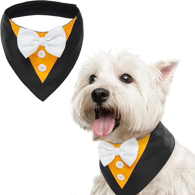 FUAMEY Dog Tuxedo Halloween for Small Dogs,Dog Formal Suit Dogs Attire Pet Bow Tie Puppy Party Costumes Cat Tux Outfits Pets Bandana Cosplay Adjustable Bowties Thanksgiving Halloween XS