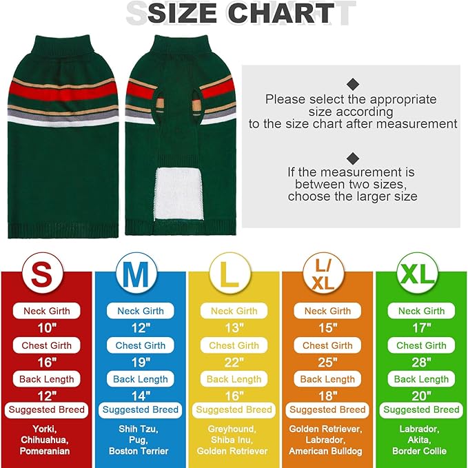 PAWCHIE Dog Sweater for Large Size Dog Girls Boys, Warm Coat Turtleneck Thick Dog Clothes with Leash Hole, Stretchy Knitted Dog Outfit for Small to Large Doggy Puppy Cat, Green L