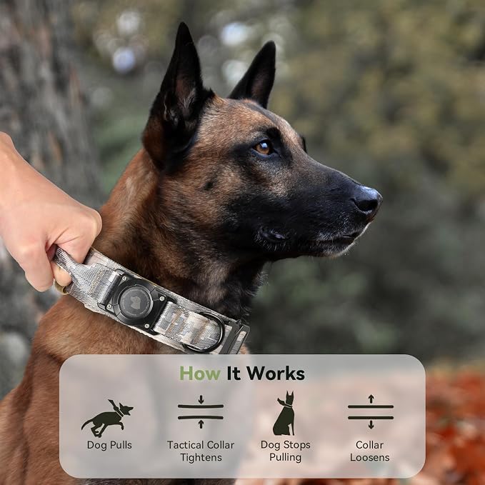 2026 Upgrade Waterproof Tactical AirTag Dog Collar, Built in AirTag Holder | Comfortable Control Handle, Quick Release Metal Buckle, Durable 1000D Nylon, For Medium to Large Dogs, Digital camo, XL