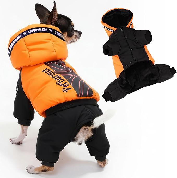 Waterproof Full Body Winter Jacket for Dogs, Dogs Snowsuit, Perfect for Cold Weather, Ideal for Small and Medium Breeds (Orange, M:Chest 15'', Length: 11'')
