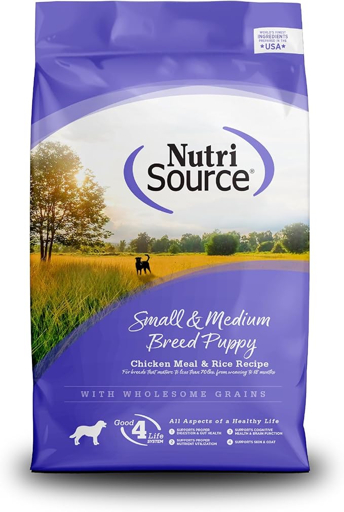 NutriSource Puppy Food for Small and Medium Breeds, Chicken Meal and Rice, 12LB