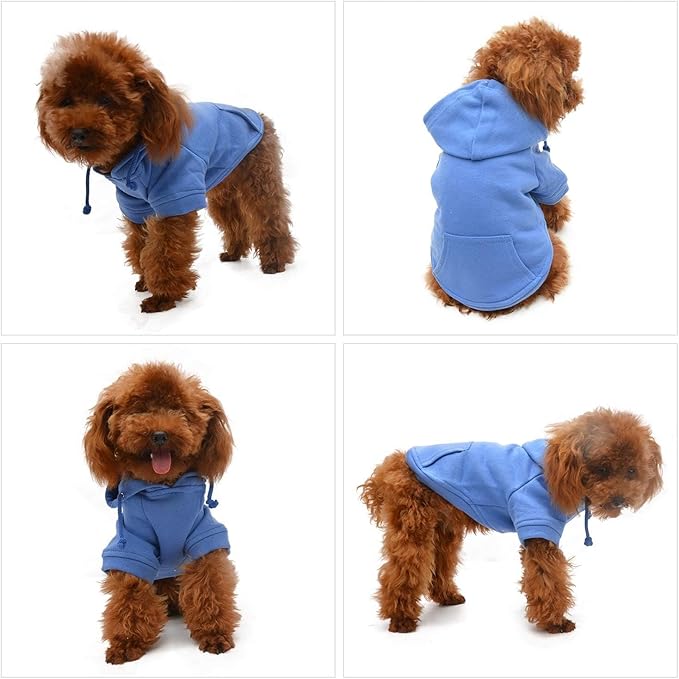 Lovelonglong Blank Basic Hoodie Sweatshirt for Dogs 100% Cotton Fits Small Medium Dachshund Large Dog Royle Blue M