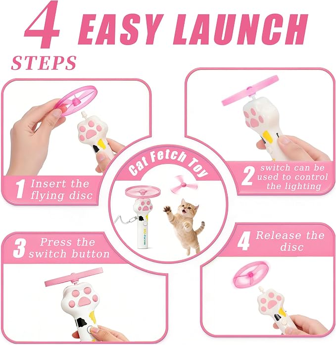 Cat Toy Disc Launcher,Rechargeable Interactive Cat Fetch Toy with 10 Discs | Cat Toys for Indoor Cats,Flying Cat Enrichment Toys for Adult Kittens Dog Playing,Hunting Tracking Toys for Outdoor Indoor