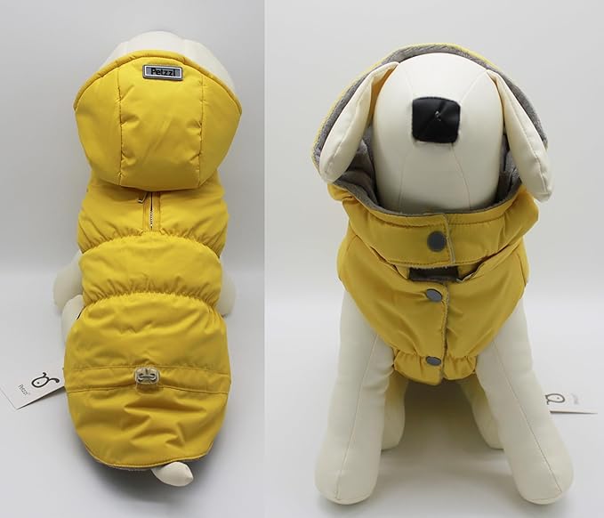 Warm Dog Coat Jacket with Detachable Hood Harness Hole Winter Coat Pet Clothes Dog Cold Weather Coats Cozy Snow Jacket Vest for Small Medium Large Dogs - Blake (Yellow, Large)