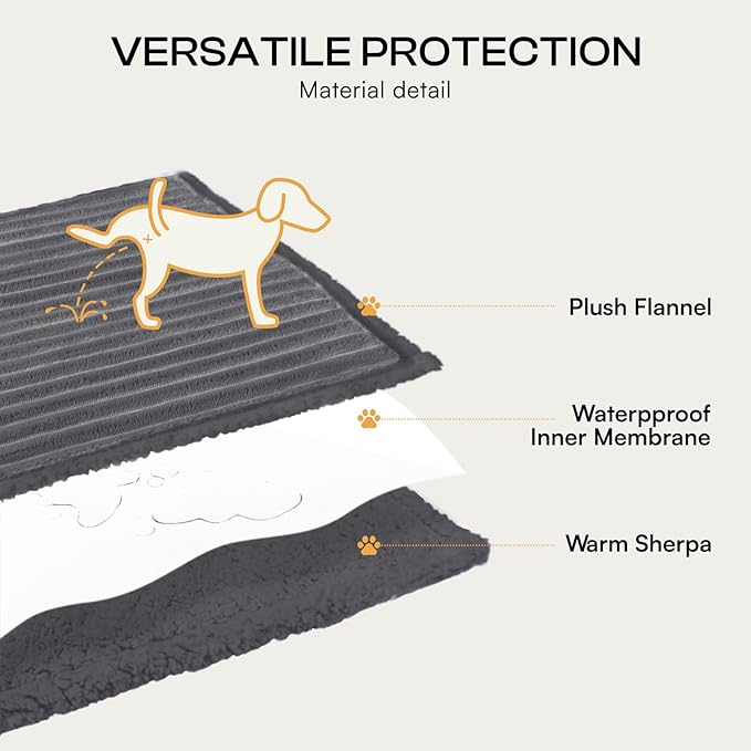 Luciphia Waterproof Dog Blanket for Large Dogs Ultra-Soft Calming Cut Pile Flannel Throw Durable & Warm Furniture Protection for Couch Bed Pet Blanket Machine Washable Stone Gray,L(65''x57'')