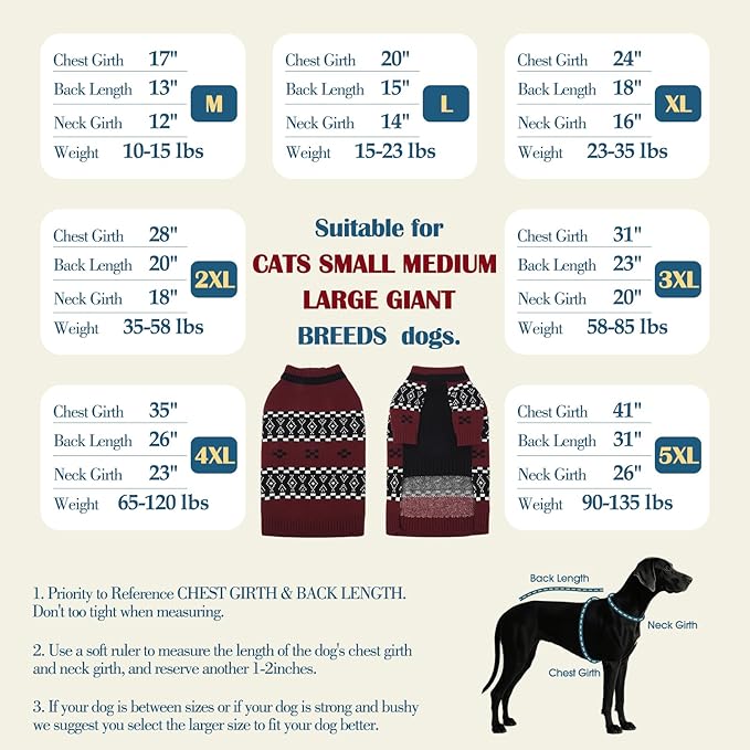 ROZKITCH Dog Sweaters for Small Medium Dogs Boy Girl, Christmas Sweater Holiday Outfit, Classic Fair Isle Pattern Knit Pullover, Warm Winter Clothes for Cats Small Dogs DarkRed M