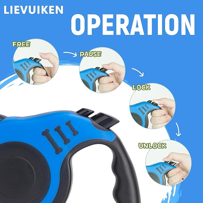 Retractable Dog Leash Automatic Telescopic Tractor Dog Tape, Pet Tape 10/16 FT Durable and Convenient, with Non-Slip Handle, Suitable for Small and Medium-Sized Dogs Blue