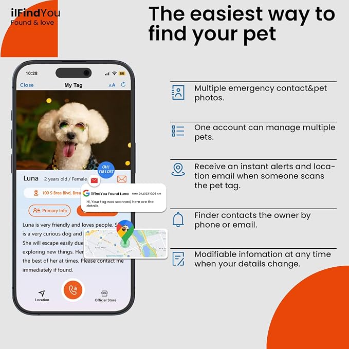 Personalized Dog Collar with QR Code Dog Tag, Blue&Rose Red S | Anti-lost, 1000D nylon, reflective, padded, XS-L(8"-24"), QR buckle shares lost pet profile, location alerts when scanned