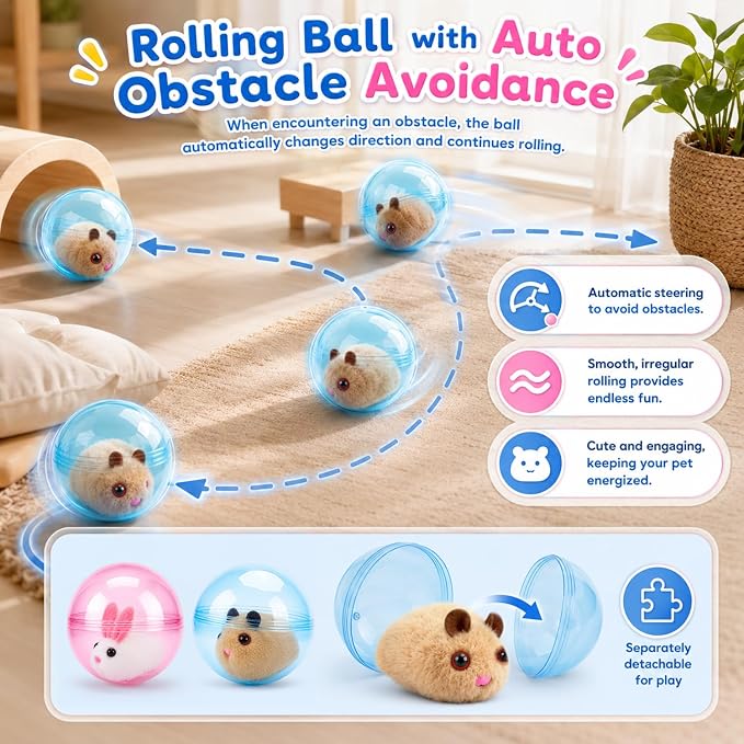 Self-Rolling Interactive Cat Ball, Electric Hamster Running Rolling Ball Toy, Rotate 360° Spin Moving Cat Ball, Fun Indoor Interactive Pet Ball for Cats Dogs Chasing，Pink