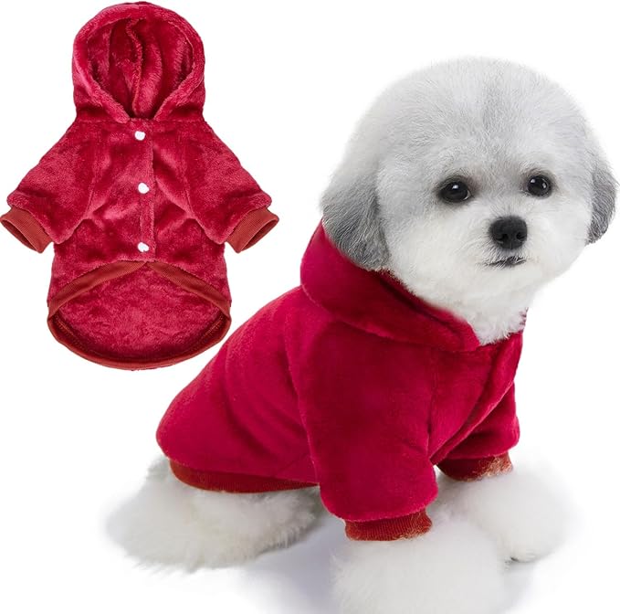 FabriCastle Dog Hoodie Sweater for Small Dogs Boy and Girl, Dog Clothes XS XXS Puppy Sweatshirt, Pet Outfit, Cat Clothing Super Soft Warm Snap On Closure (Wine red, XX-Small)