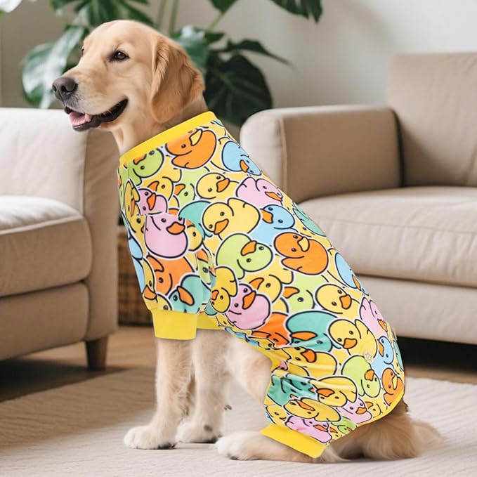 KYEESE Dog Pajamas Dog Pajamas Large Sized Dogs Soft Pet Pjs Colorful Duck Printing Dogs Clothes Stretchy Pets Costumes Velvet Pet Coat Stretchable Pets Onesie Boy Girl Clothes, XXX-Large
