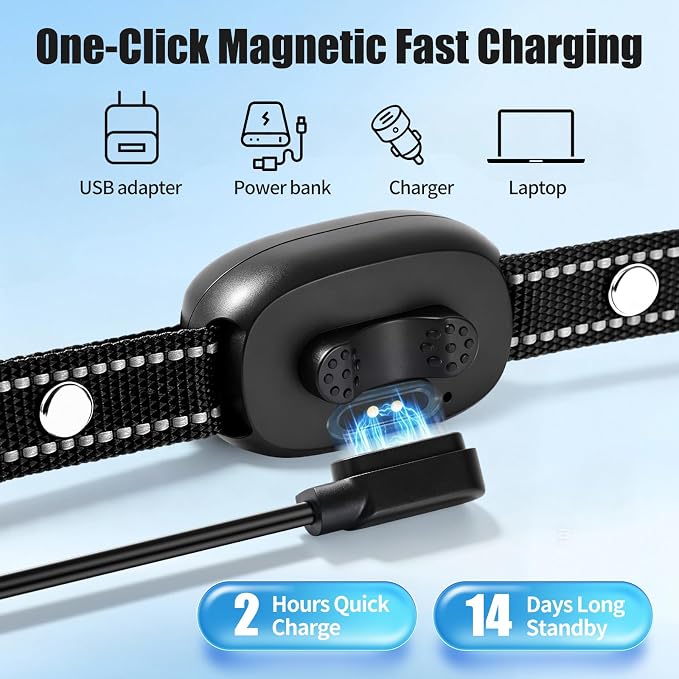 Dog Bark Collar, Smart Anti Barking Device, Dog Training Collar for Large Medium Small Dogs, Bark Collar with 3 Beep & Vibration Modes, 8 Sensitivity Levels (Black)