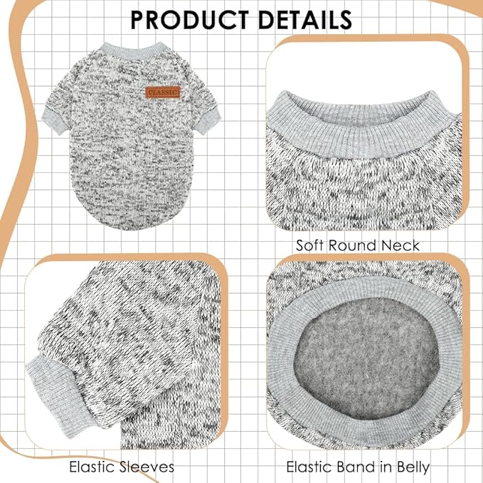 3 Pack Dog Sweaters for Small Dogs Girl Boy Winter Fleece Clothes Warm Soft Dog Sweatshirt Outfit for Dogs Cats Pet Apparel (Khaki, X-Small)