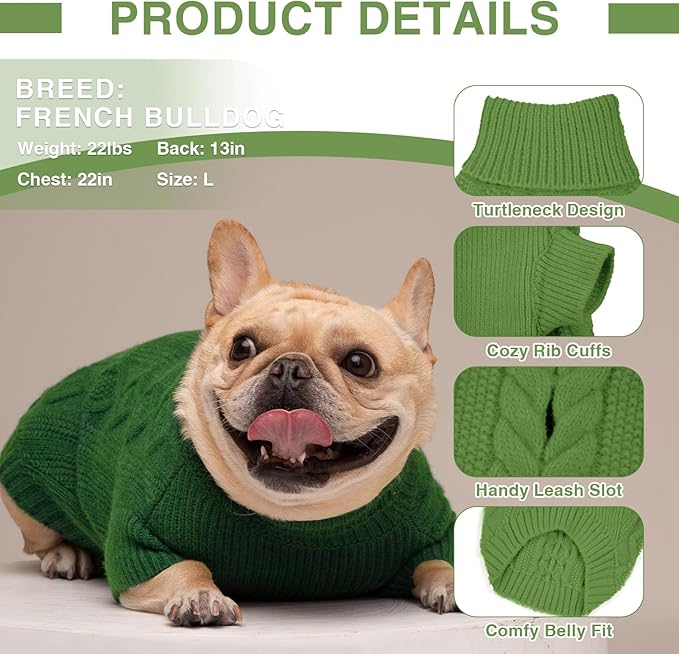 XS Green Turtleneck Sweater - Warm Winter Pet Clothes for Teacup Chihuahua, Female & Male Dogs, Cats - Fall, Thanksgiving & Christmas Occasions