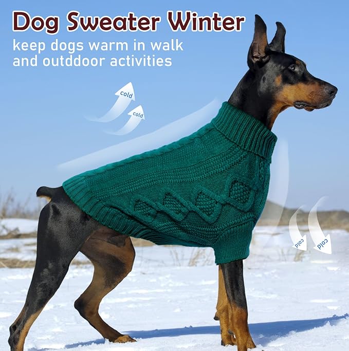 XXL Green Dog Sweater with Harness Hole - Extra Large Holiday Outfits for Pitbulls, Boxers, Labradors - PeacockGreen 2XL