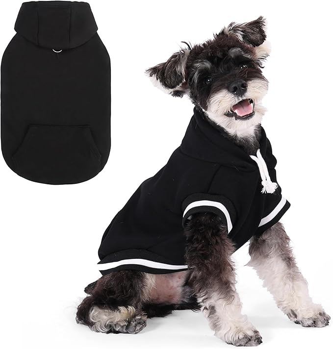 KOOLTAIL Dog Hoodie with Leash Hole & D-Ring, Thick Fleece-Lined Winter Fall Warm Dog Clothes Cold Weather Coats, Soft Pet Sweater Sweatshirt for Small Medium Large Sized Dogs Puppy Boys Girls,Black L