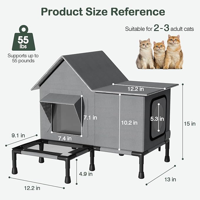 Cat House Outdoor Insulated - Waterproof Cat House Shelter for Outside with Elevated Floor Avoiding Snow and Rain for Stray, Feral & Community Cats in Winter, Easy to Assemble, Fits up to 55lbs