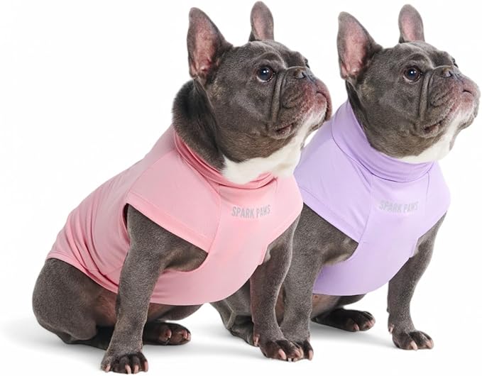 Spark Paws Sunblock Dog T-Shirt, SPF30 Protection, Lightweight Breathable Quick Dry for Dogs with Sensitive Skin - Purple & Pink (Set of 2) - XL