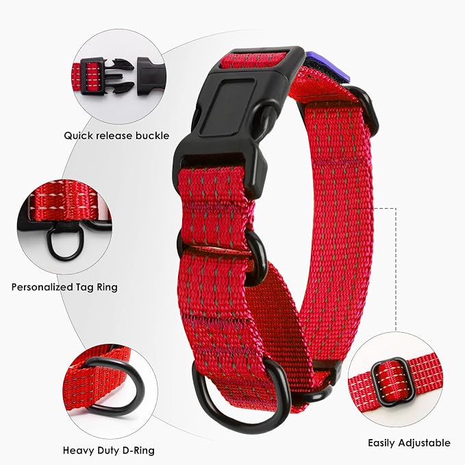 Martingale Dog Collar Reflective NO Pull with USA Flag, L,Red