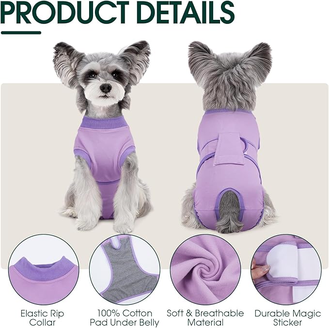 Kuoser Dog Surgery Suit Female Spay, Puppy Recovery Suit Male Neuter, Doggie Clothes Onesie for Surgery Anti Licking Abdominal Wounds Pet Surgical Recovery Bodysuit Shirt, Substitute E-Collar & Cone