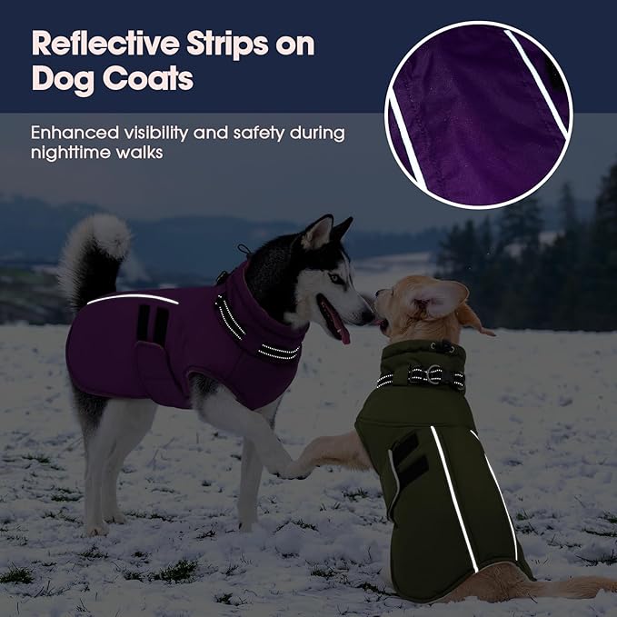 IECOii Big Dog Winter Coat for Giant Breed Dogs Waterproof Dog Jacket with Built in Collar, Reflective Dogs Coat Pet Snow Jacket for Great Dane Saint Bernard, Easy Outdoor Walking, Purple - 5XL
