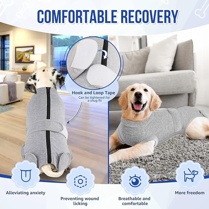 SlowTon Dog Surgery Recovery Suit - Zipper On Dog Onesies After Surgery for Female Male Dogs, Abdominal Wounds Bandages Cone/E-Collar Alternative Dogs Body Suit Shirt Anti-Licking (Grey,3XL)