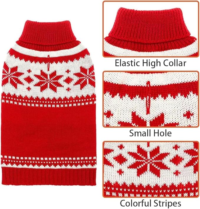 Mihachi Dog Sweater - Winter Coat Apparel Clothes with Colorful Stripes for Cold Weather, Red ML