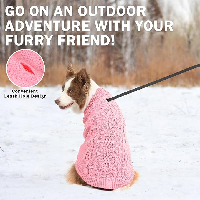 SCENEREAL Knitted Dog Sweater for Small Medium Large Dogs, Cat Dog Winter Coat Warm Sweartershirts Outfits, Classic Pet Clothes with Leash Hole, Soft Pet Knitwear Apparel for Girls Boys, Pink ML