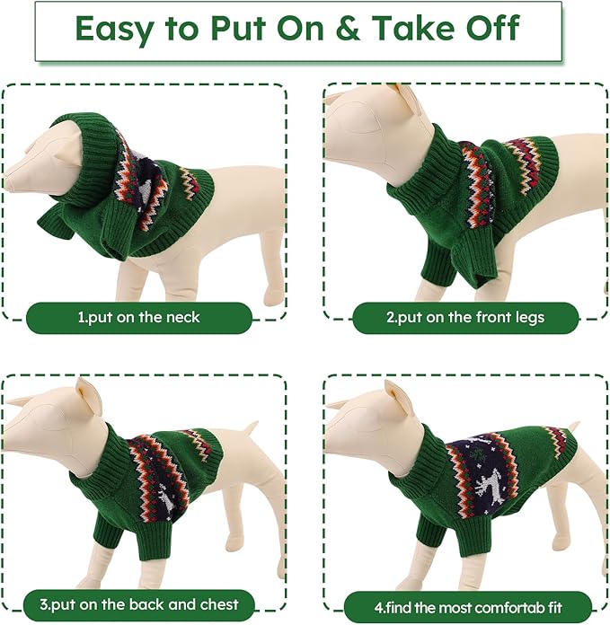 Queenmore Dog Christmas Sweater,Turtleneck Knitted Pullover Xmas Pet Clothes Sweatshirt,Christmas Outfit, Warm Dog Sweaters for Small Dogs Boy Girl,XmasDeer,XL