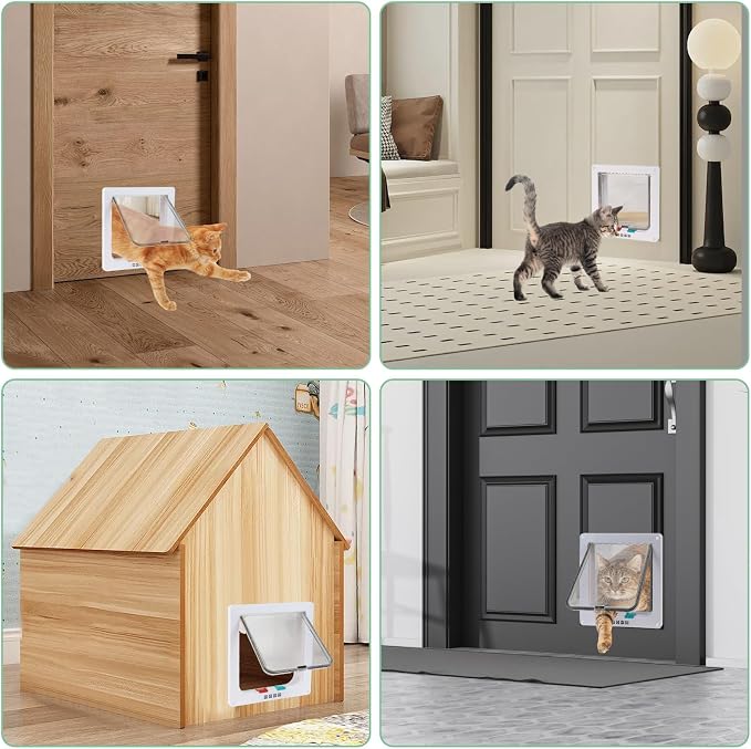 Cat Door for Interior/Exterior Doors and Walls (M) | 4-Way Locking Option, Weatherproof & Secure Cat Flap with Easy Installation Kit