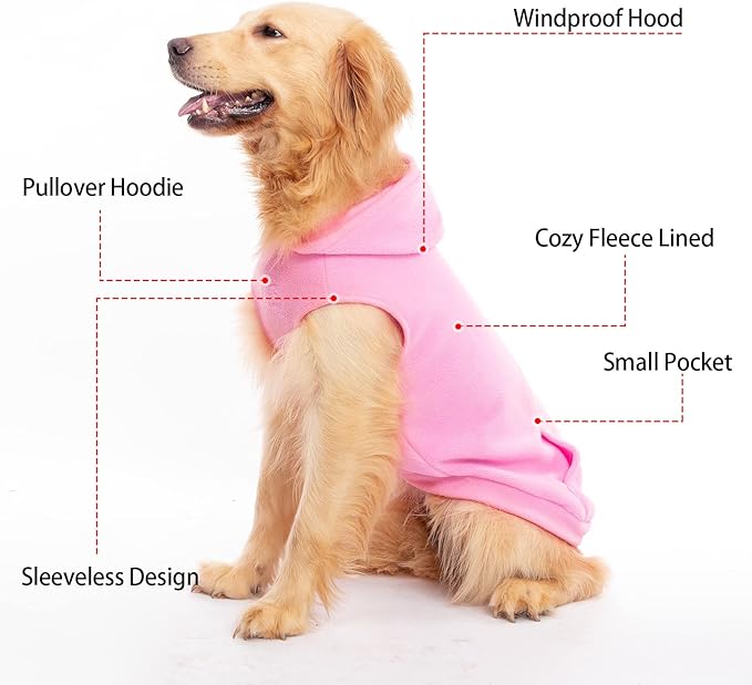EXPAWLORER Dog Hoodie Fleece Sweater Vest, Hooded Dog Sweatshirt Fall Winter Pet Clothes with Leash Ring, Sleeveless Warm Cozy Puppy Clothing for Cat Small Medium Large Dogs Girl Boy, Pink M