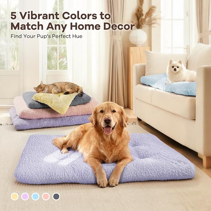 Mora Pets Dog Bed Comfy Dog Crate Beds Plush Pet Sleeping Mat Washable Pets Mattress Anti-Slip Crate Mat Soft Kennel Pad for Large, Jumbo, Medium, Small Dogs Cats Breeds, 47" x 29", Lilac