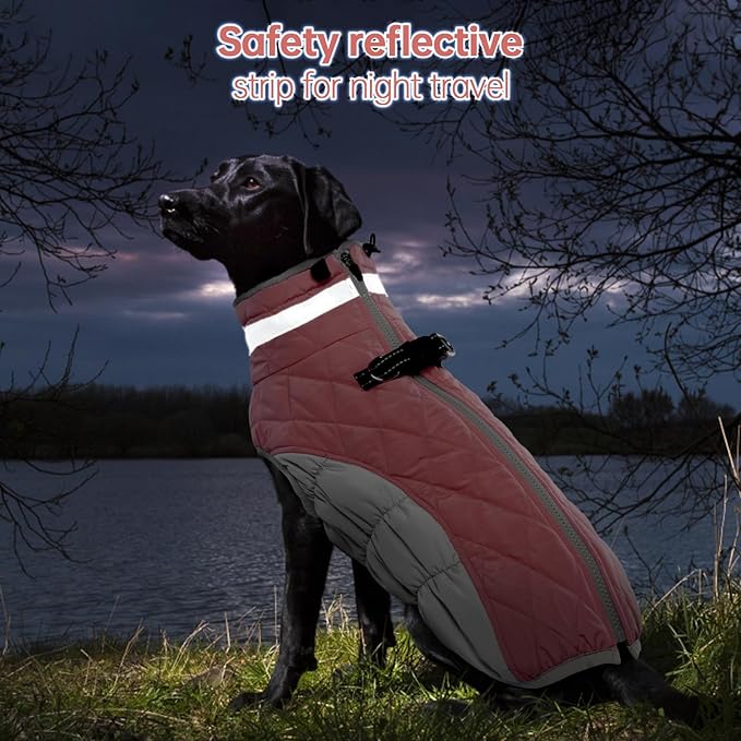 Large Dog Coat, XXLarge Dog Winter Coat, Waterproof Pet Jacket with Back Zipper,Extra Large Pet Coats, Warm Fleece Jacket with D-Ring, Windproof Winter Clothes Golden Retriever,Pink,XXL