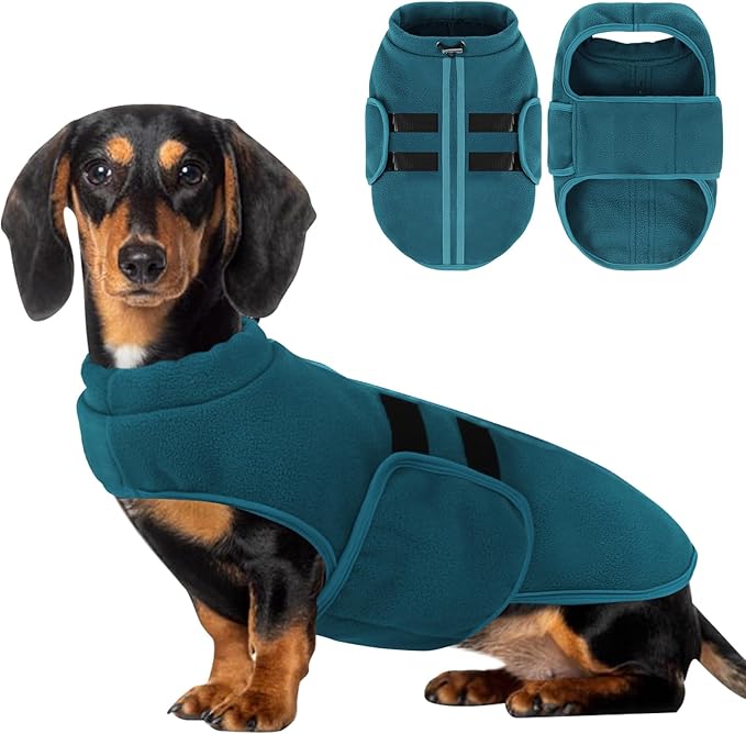 Dog Sweater,Adjustable Dog Sweaters for Small, Medium and Large Dogs Boys Girls, Dachshund Chihuahua Fleece Dogs Sweater (Peacock Blue,XS)