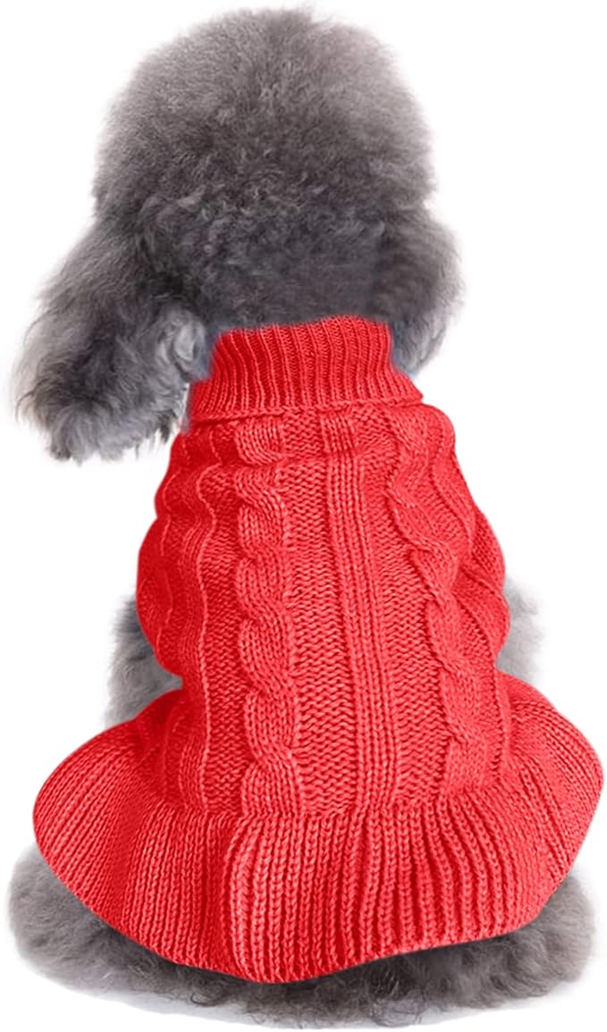 CHBORCHICEN Small Dog Sweaters Knitted Pet Cat Warm Dog Sweatshirt Winter Clothes Kitten Puppy Sweater (S, Dress-Red)