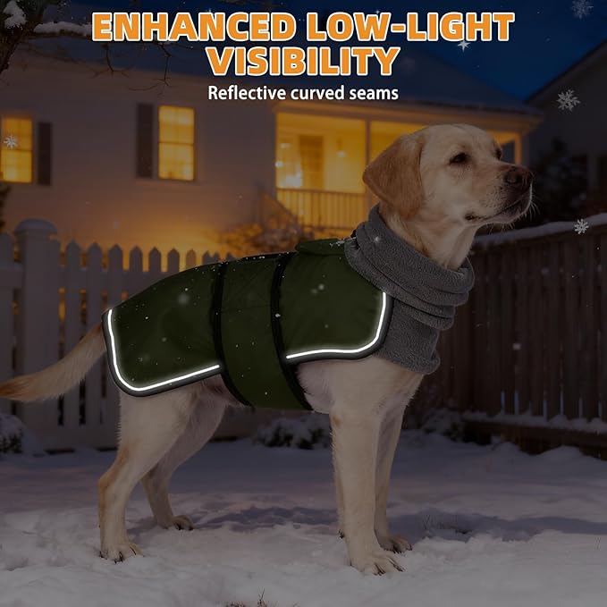 KOOLTAIL Dog Winter Coat for Small Medium Dogs, Waterproof&Windproof Puppy Jacket with Fleece Lining and High Collar for Cold Weather, Reflective Warm Pet Snowsuit Vest Clothes with Leash Hole,Green S