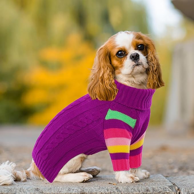 Dog Cold Sweater, Dog Sweaters Winter for Medium Dogs Girl Male, Turtleneck Warm Dogs Sweater Long Sleeve, Stretchy Christmas Doggie Sweaters Outdoor, Pet Knitwear Frenchie, Schnauzer(Purple M)