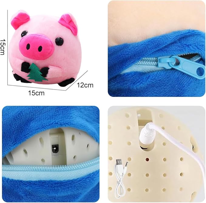 Active Moving Pet Plush Toy, Interactive Dog Toys Pet Bouncing Balls, USB Rechargeable Interactive Washable Cartoon Pig Plush Sound Electronic Dog Toy, Small Cute Squeaky Pig Dog Toy (Pink)