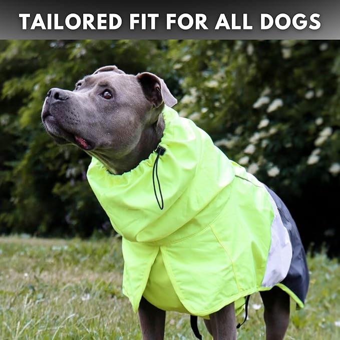 Spark Paws Dog Raincoat, Waterproof Windproof Rain Jacket, for Small Medium Large Extra Large Dogs, Reflective Breathable Full-Body Coverage Dry Suit - Neon White Navy Blue, XL