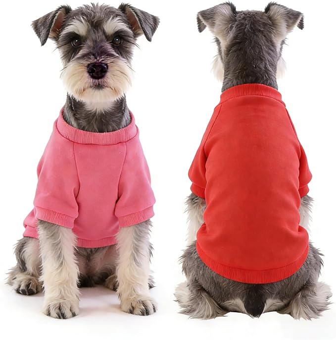 2 Pack Dog Hoodie for Small Dogs, Dog Sweatshirt Soft Warm Pullover Dog Clothes with Ribbed Cuffs for Schnauzer/Poodle/Chihuahua (Red+Pink, Large)