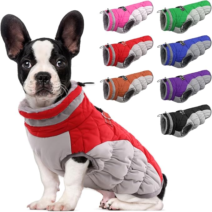 Lelepet Dog Coat Warm Dog Winter Coat Waterproof Dogs Jacket with Harness Built in Reflective Pet Fleece Vest Zip-Up Cold Weather Coats for Small Dogs Turtleneck & Windproof Coats Chihuahua Red XS