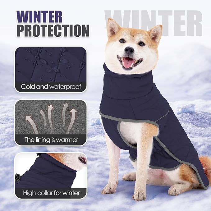 Dog Winter Coat, Waterproof & Windproof, Reflective, Blue, XL