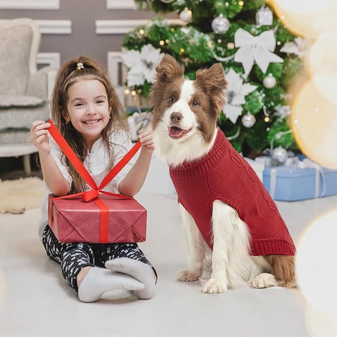 SCENEREAL Knitted Dog Sweater for Large Medium Small Dogs, Cat Dog Winter Coat Warm Sweatershirts Outfits, Classic Pet Clothes with Leash Hole, Soft Pet Knitwear Apparel for Girls Boys, Burgundy SM