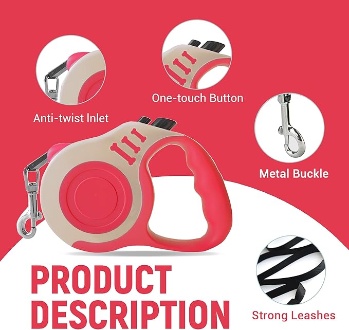 LIEVUIKEN Retractable Dog Leash Automatic Telescopic Tractor Dog Tape, Pet Tape 10/16 FT Durable and Convenient, with Folding Bowl, Dispenser, Rubbish Bags, Suitable for Small and Medium Dogs