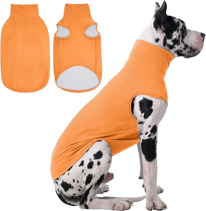 IECOii 4XL Dog Sweater - Stretch Fleece Sweater with Turtleneck,Orange,XXXX-Large, Warm Pullover Sweatshirt Pajamas for Indoor Sleeping/Outdoor Walking, Comfort Fit for Giant Breeds Like Great Dane