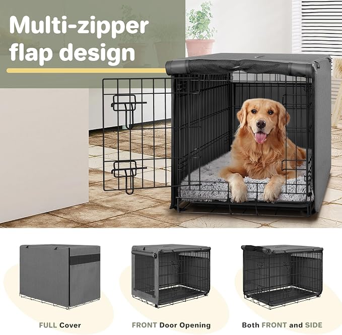 Seiyierr Dog Crate Cover - Kennel Cover Fit for 36 Inch Dog Crate, Double Door Polyester Crate Cover for Wire Dog Crate Indoor Outdoor Protection, Grey