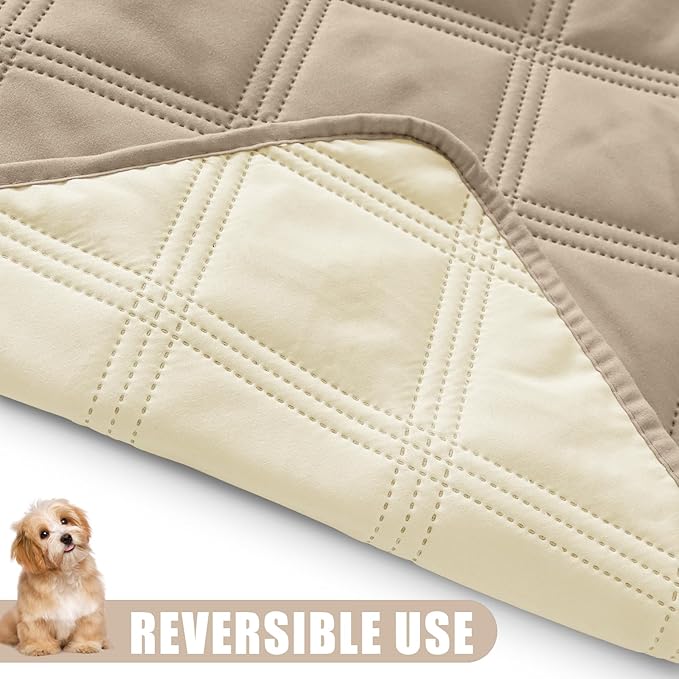 Smiry Waterproof Dog Bed Cover Blanket 82x120, Soft Reversible Pet Blanket, Washable Leakproof Cats Dogs Couch Cover for Sofa, Couch, Furniture, Lattice, Taupe/Beige