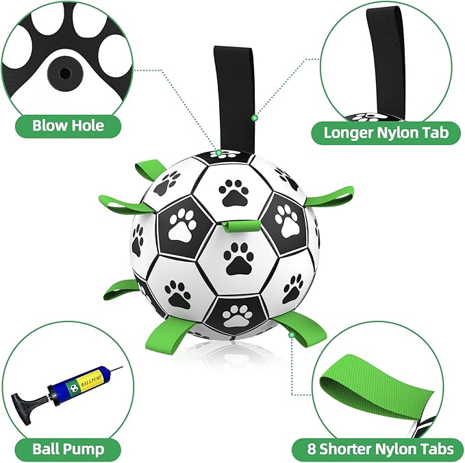 QDAN Dog Toys Extra Large Soccer Ball with Straps, Tug Toy, Water Toy, Durable Dogs Balls World Cup for Large（9 Inch）