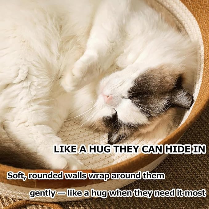 FHKPET Instinct Basket, Stimulicat Cat Bed, Stimulicat Cat Bed Rope Cotton with Cushion, Eliminates Bed Rejection Round Pet Basket, Boho Catbed for Cats Handwoven Scratchable Breathable Weave (Small)