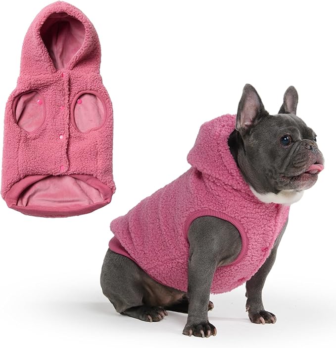 Spark Paws Fleece Dog Jacket, Hooded Sweater Vest, Warm Coat for Winter - Suitable for Small Medium Large XL XXL Breeds - Dark Pink - XL